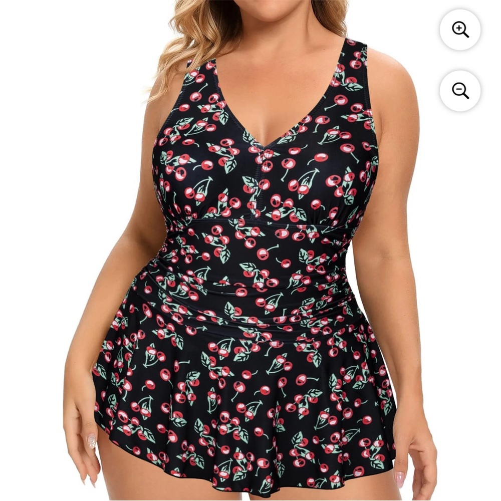 Plus Size Black Cherry Print Swimdress